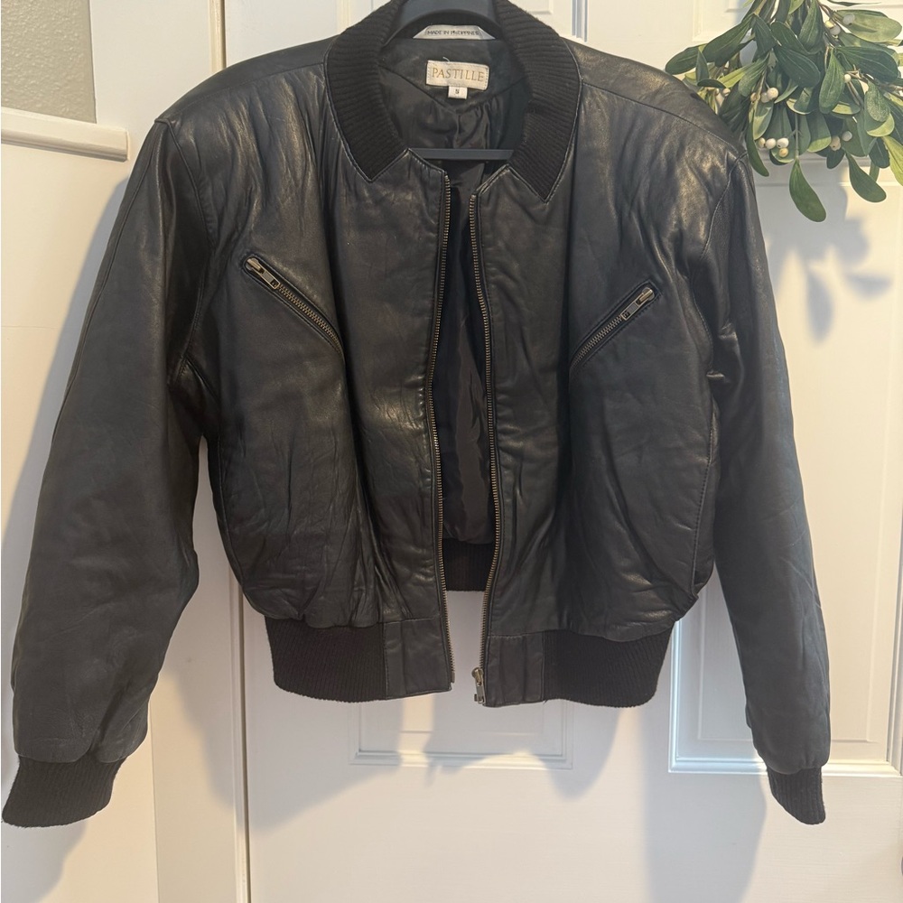 Vintage Black  Leather Bomber Jacket